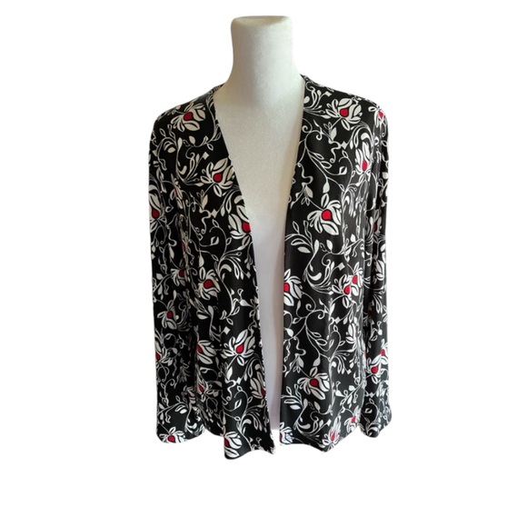 Coldwater Creek Black Floral Open Front Cardigan Size 12 - Picture 1 of 8